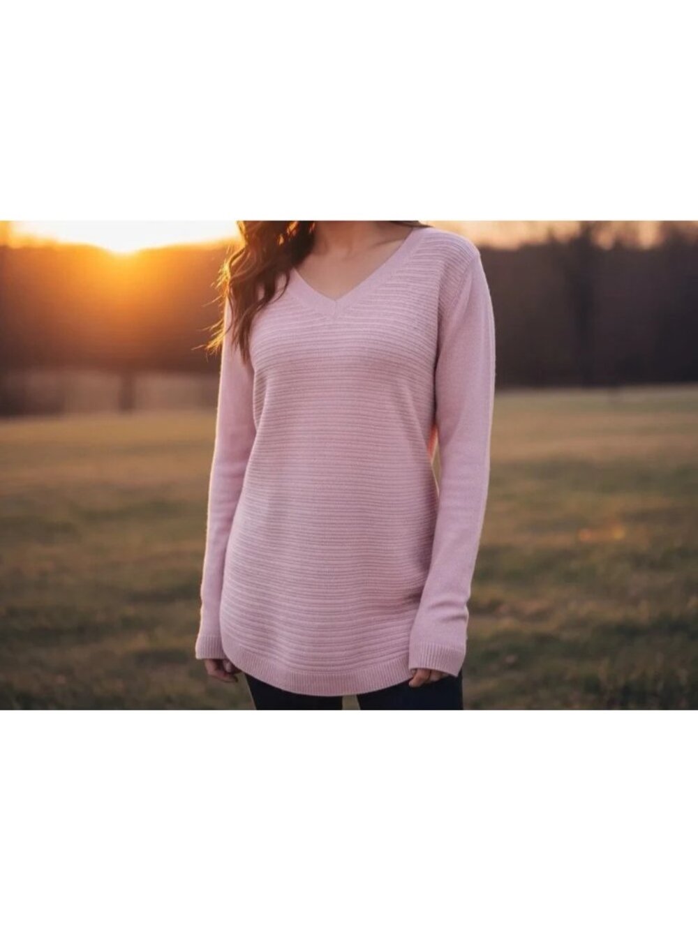 Hilary Radley Women's V-Neck Long Sleeve Sweater Blush Pink Size XL NEW